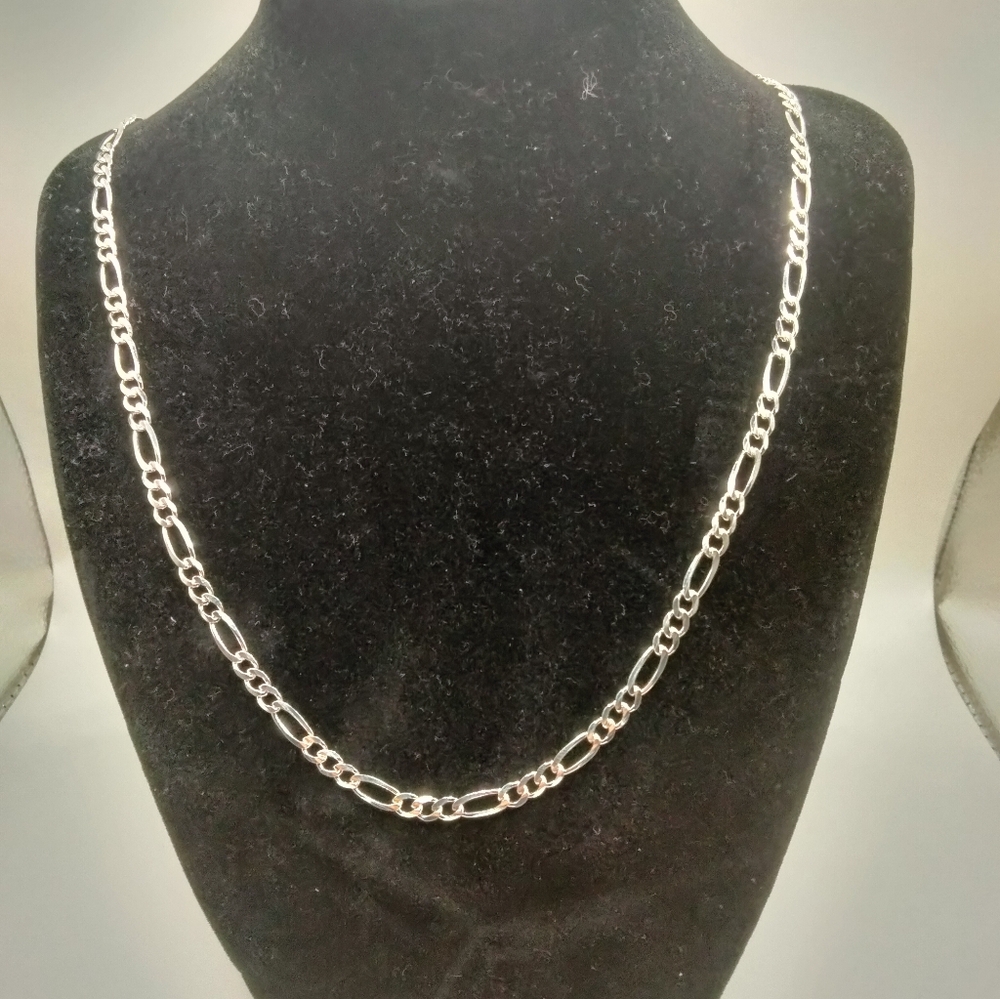 Handmade Sterling Silver 925 Figaro Link Chain 26 inch 13.02g Taxco Mexico